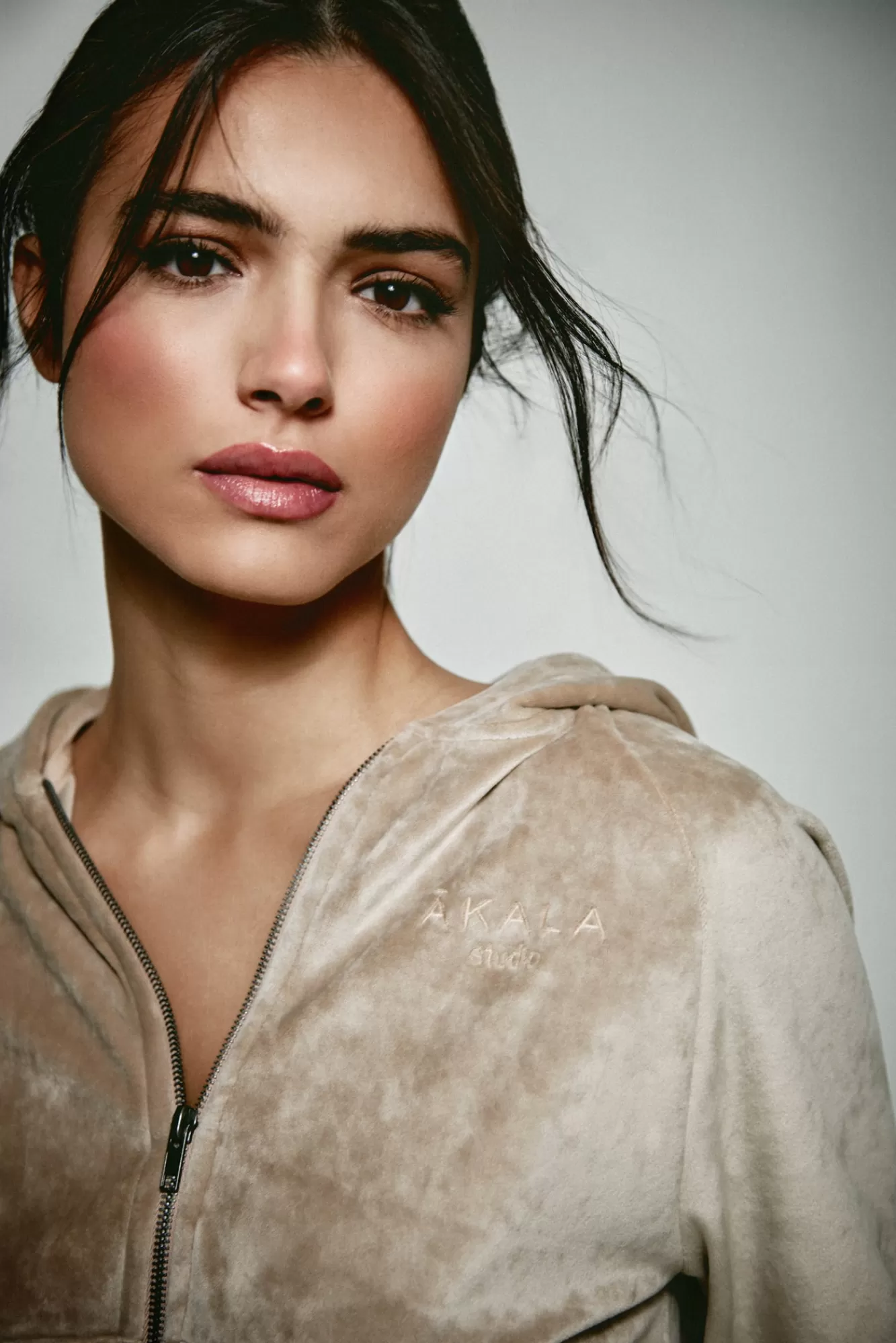The Akala Studio Beige Velvet Hoodie Best Sale